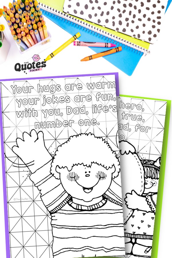 Looking for cute Father's Day coloring pages? Our free printable pack includes 8 pages of rhyming sentences, unique backgrounds, and fun images for kids to color in.