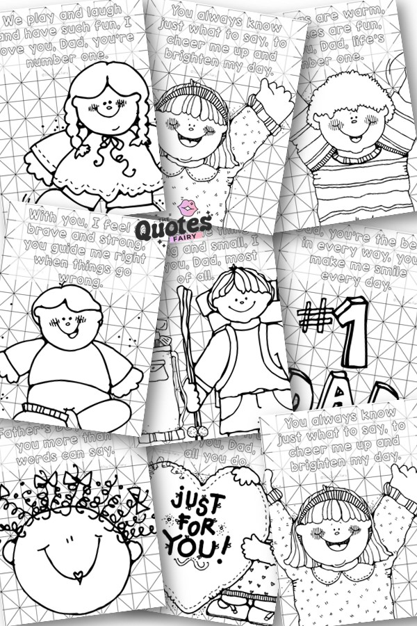 Get our cute Father's Day coloring pages pack! This free printable includes 8 pages with rhyming sentences, adorable images, and background patterns for a special Father’s Day activity.